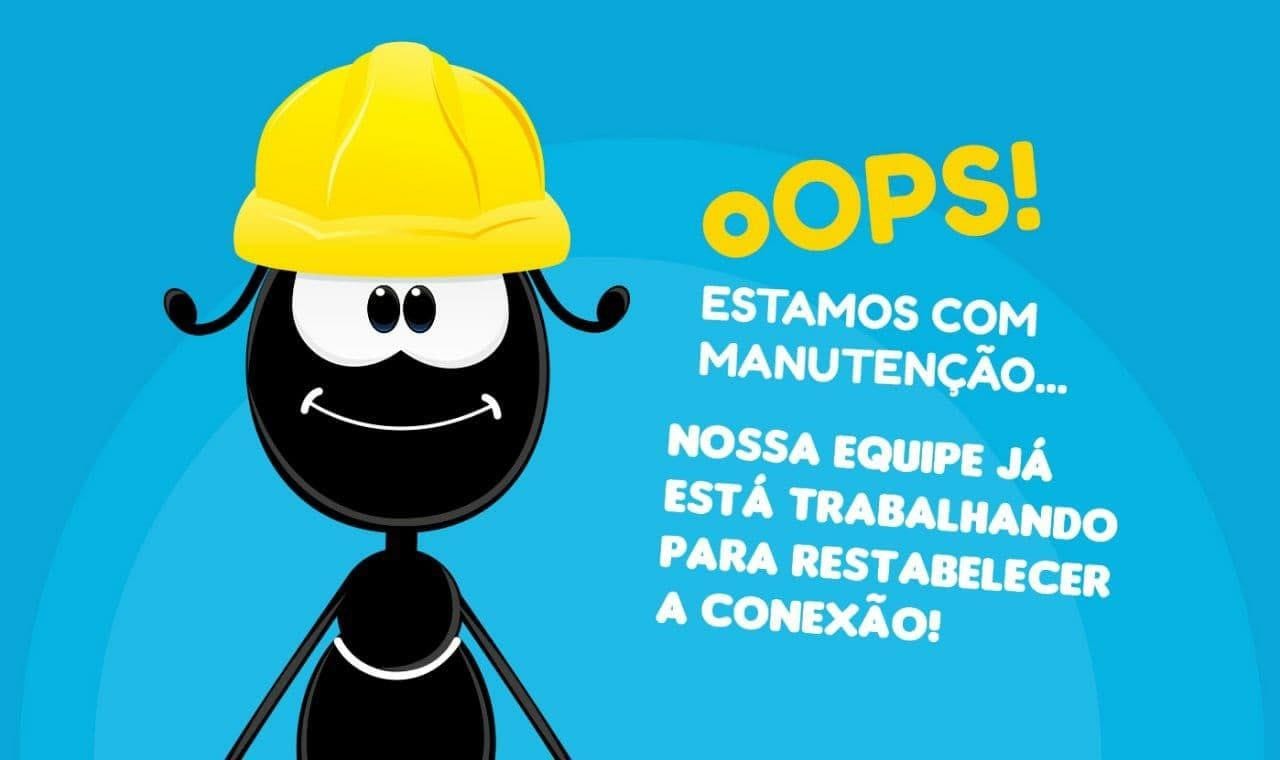 Aviso de manutenção de serviço em tela de IPTV, simbolizando a transparência de um provedor de IPTV de confiança