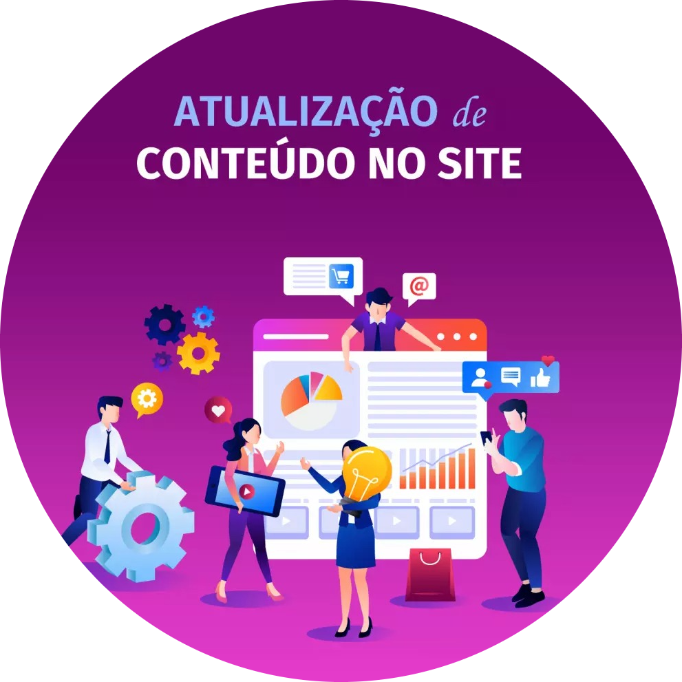 Equipe trabalhando na atualização de conteúdo do site